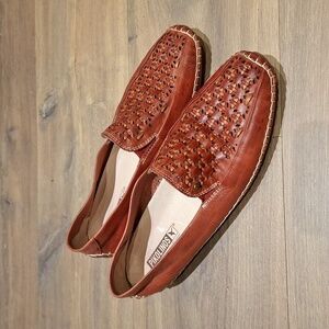 Pikolinos Women's Red Woven/Lattice Leather Driving Loafers (EU 39/US 8.5)